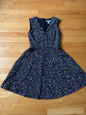 Sleeveless Navy Floral Fit-and-Flare Dress